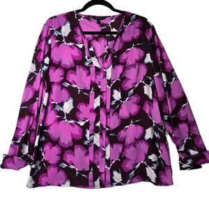 Banana Republic Pink Print‎ Blouse Top Large L Long Sleeve Chiffon